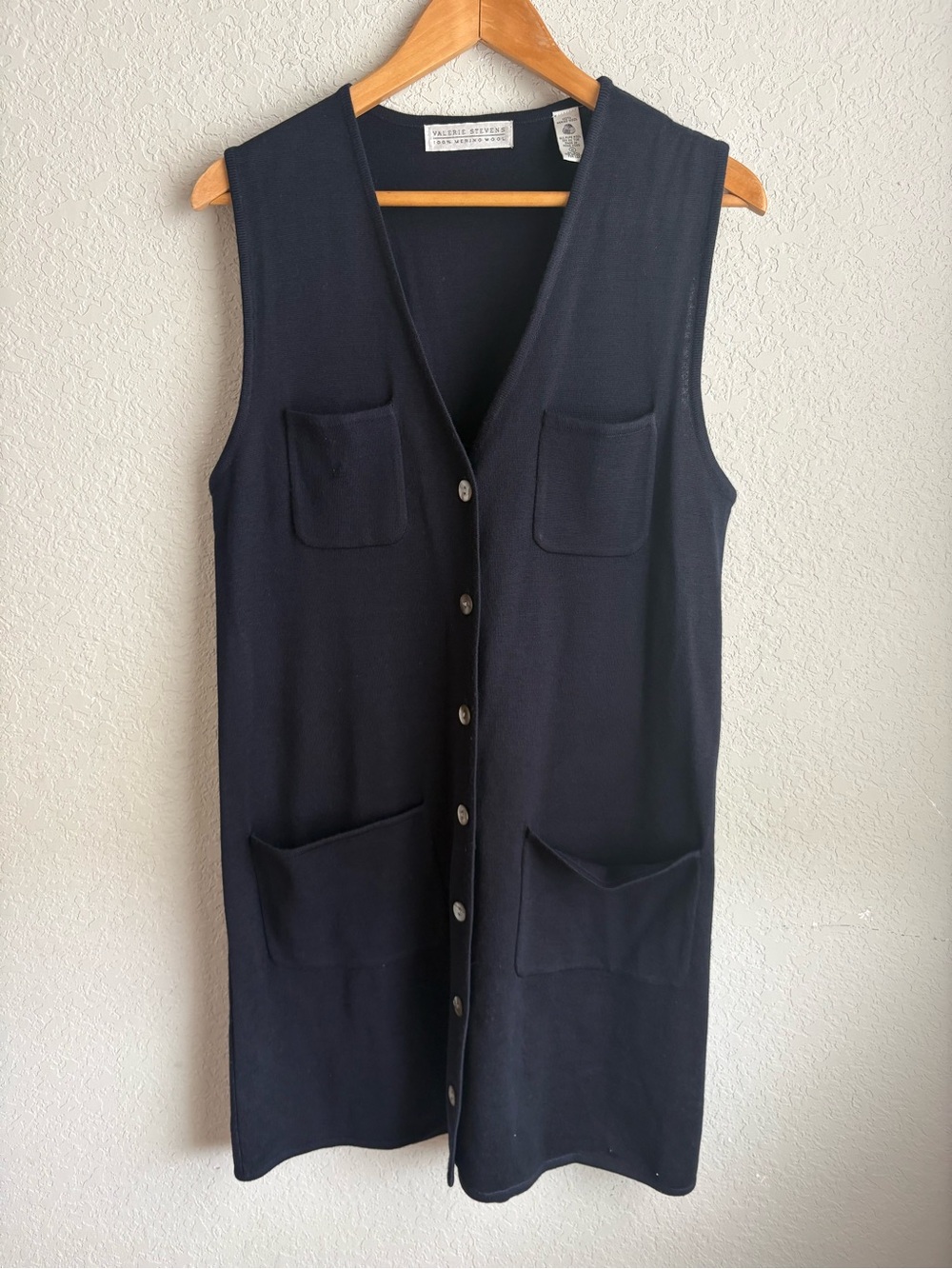 Valerie Stevens 100% Merino Wool Long Sweater Vest Sleeveless Duster Dress